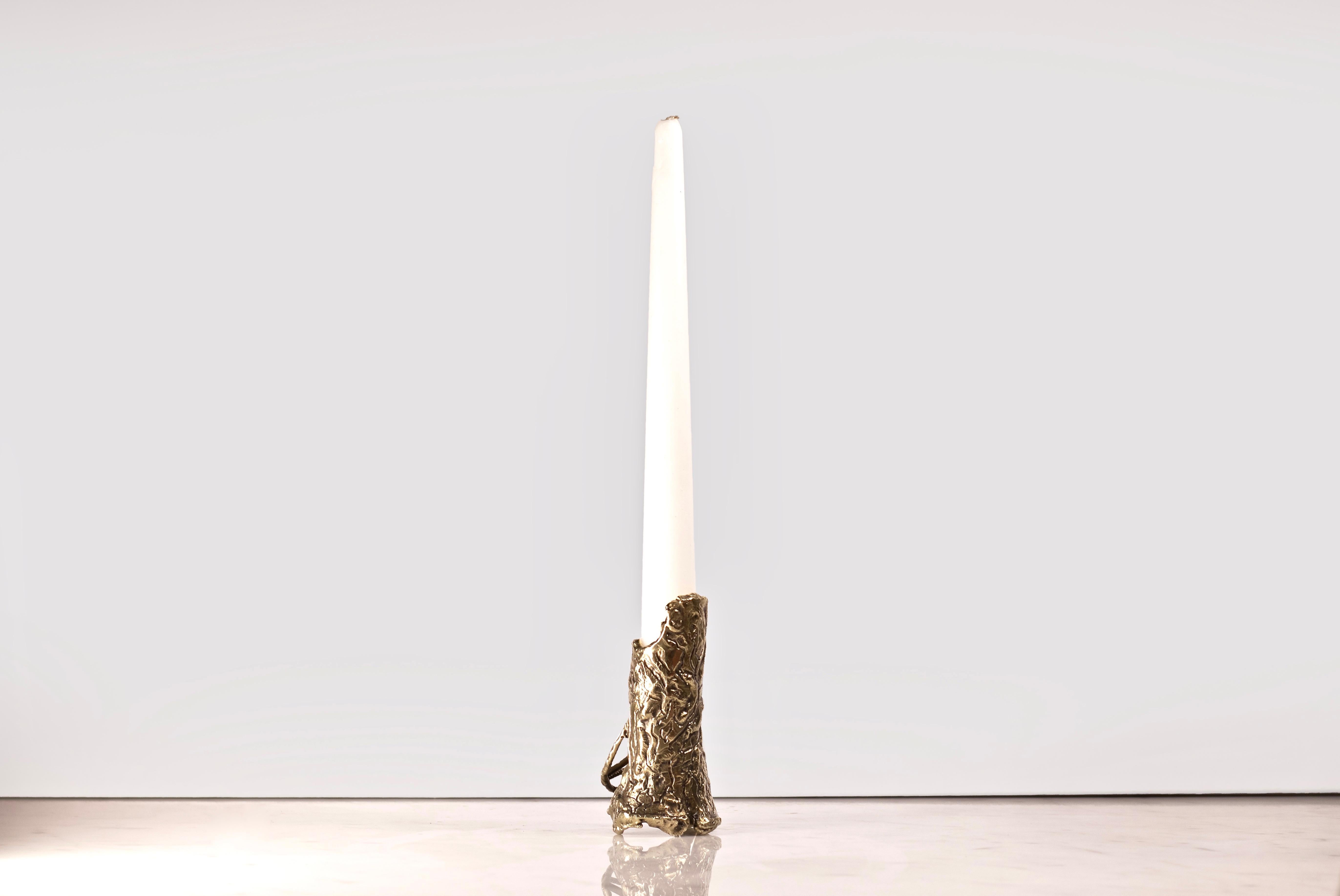 Italian Ensemble of Brass Hand-Sculpted Candleholders by Samuel Costantini