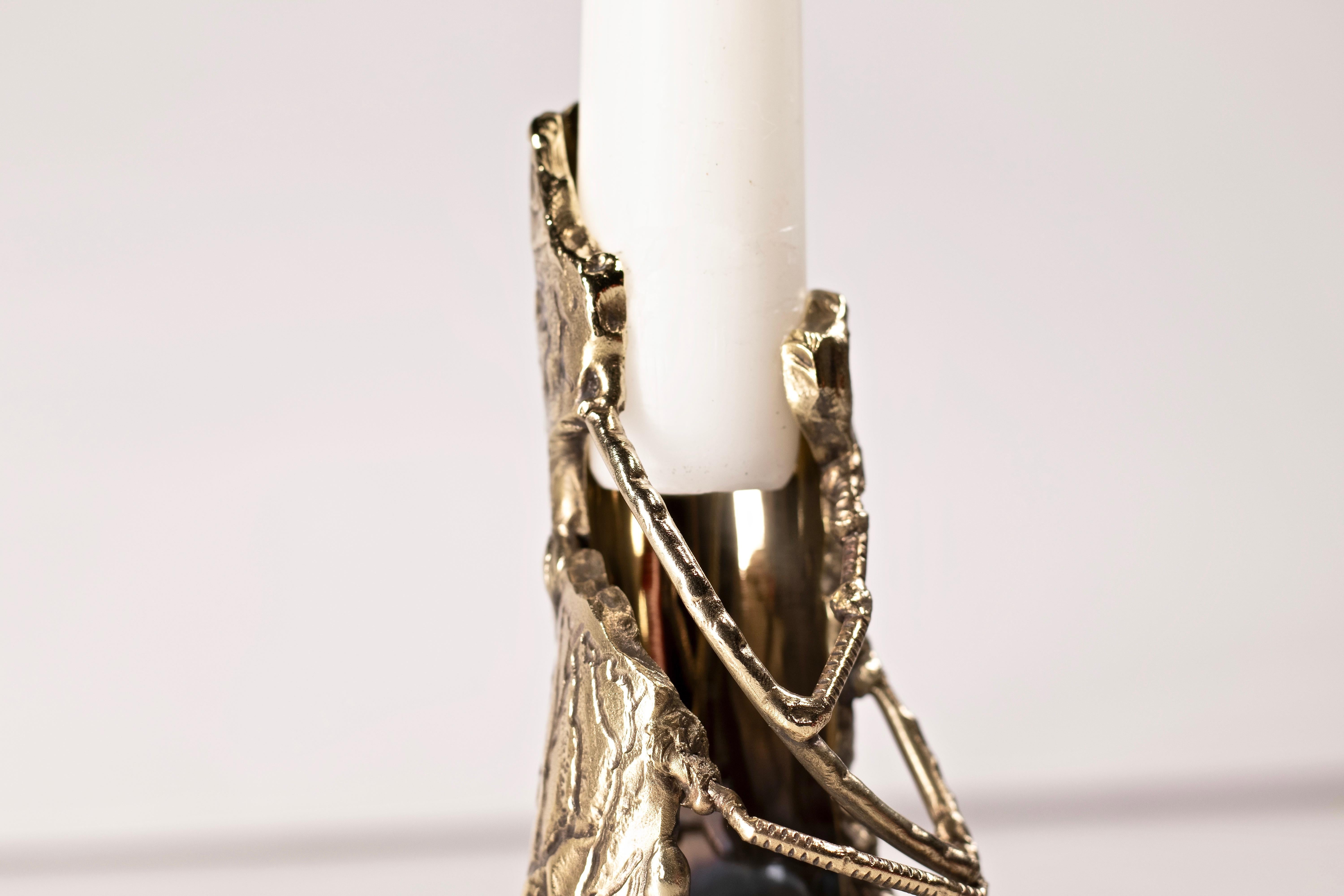 Ensemble of Brass Hand-Sculpted Candleholders by Samuel Costantini 1