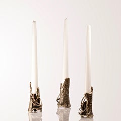 Ensemble of Hand-Sculpted Flame-Shaped Brass Candleholders by Samuel Costantini