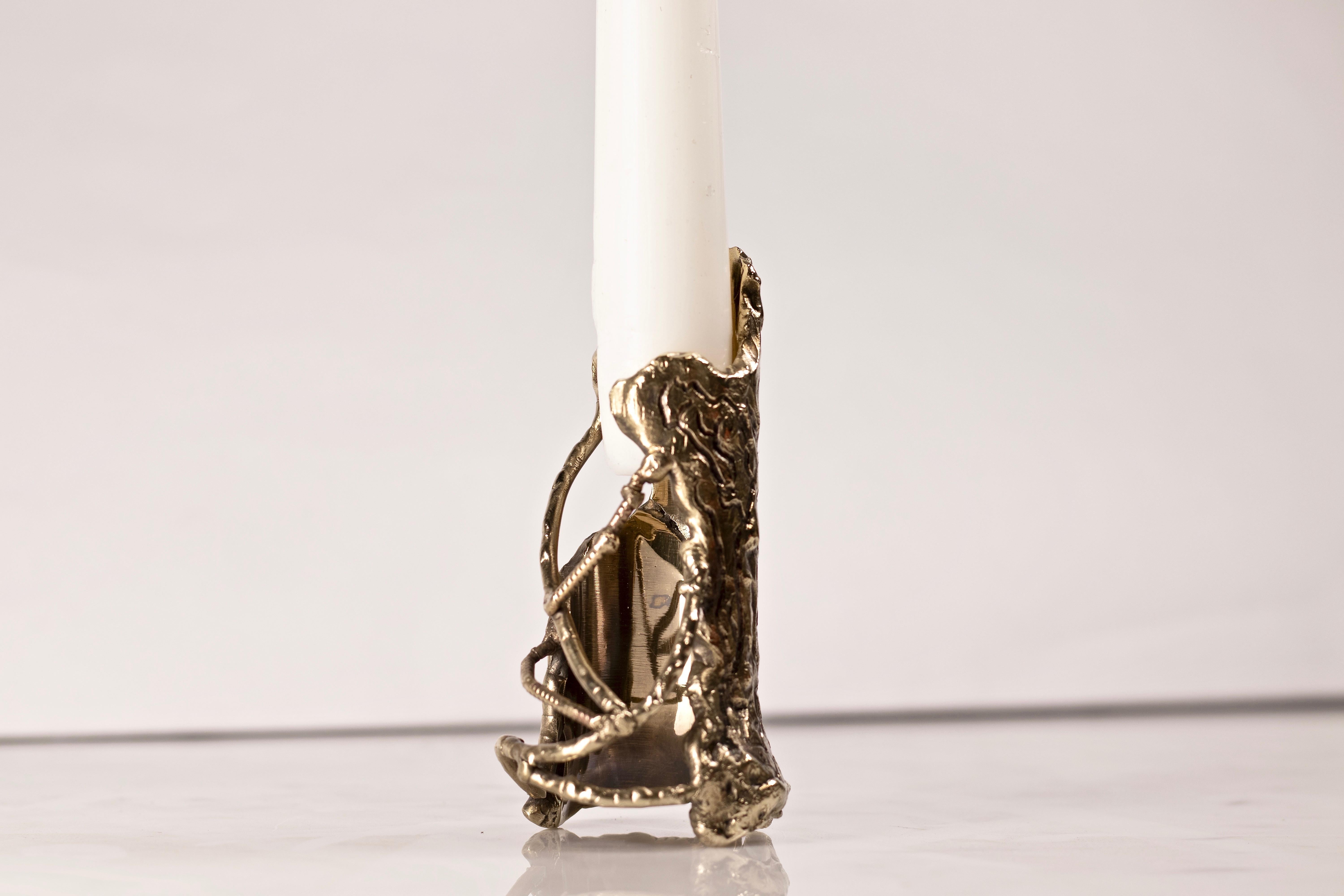 Ensemble of Brass Hand-Sculpted Candleholders by Samuel Costantini For Sale 1