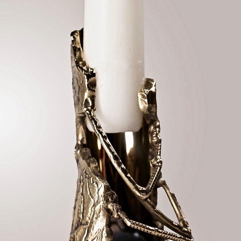 Ensemble of Brass Hand-Sculpted Candleholders by Samuel Costantini For Sale 3