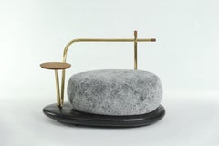 Ensemble of Grey Zen Pouffes and Coffee Table, Misaya