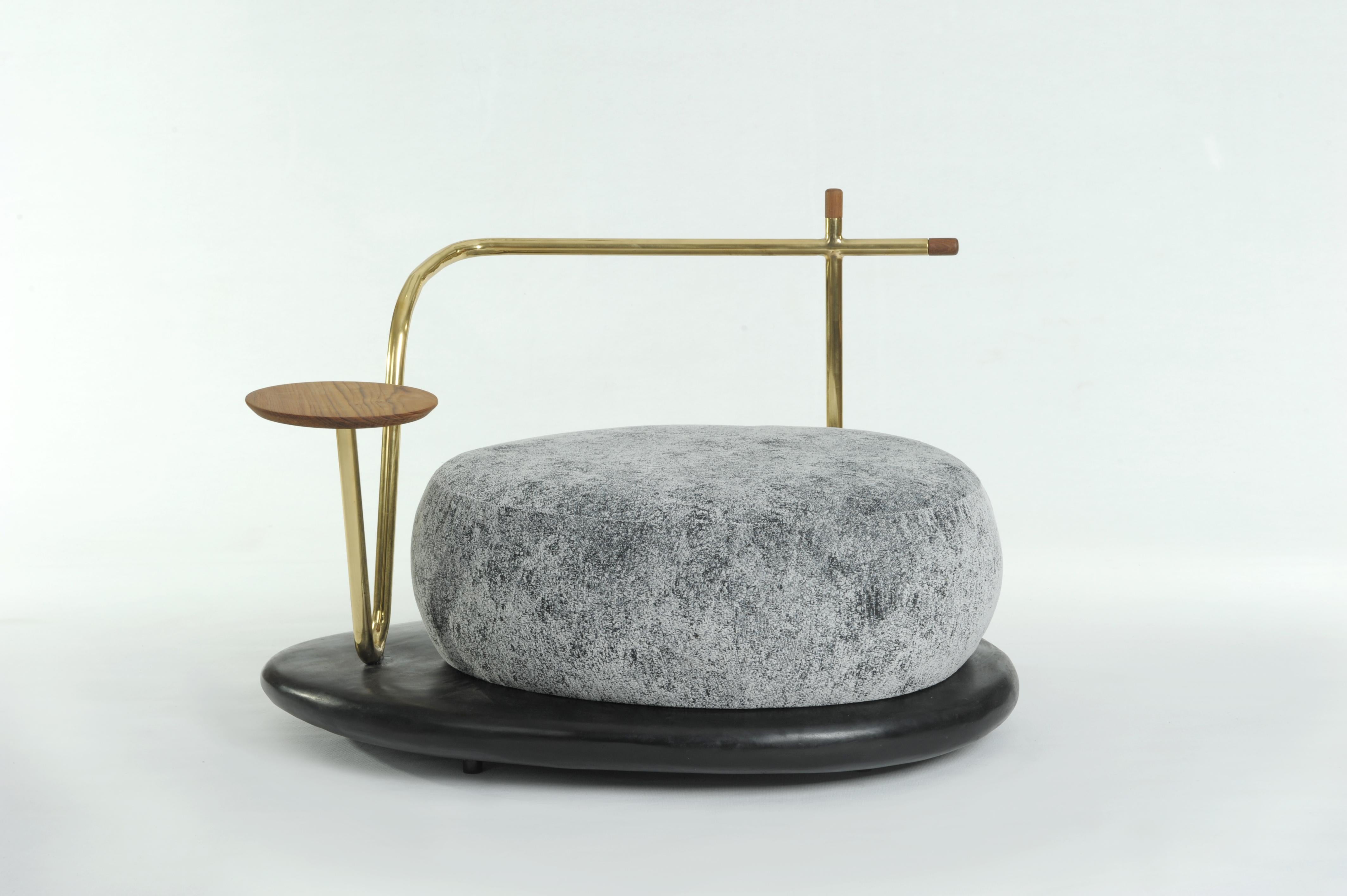 Post-Modern Ensemble of Grey Zen Pouffes and Coffee Table, Misaya For Sale