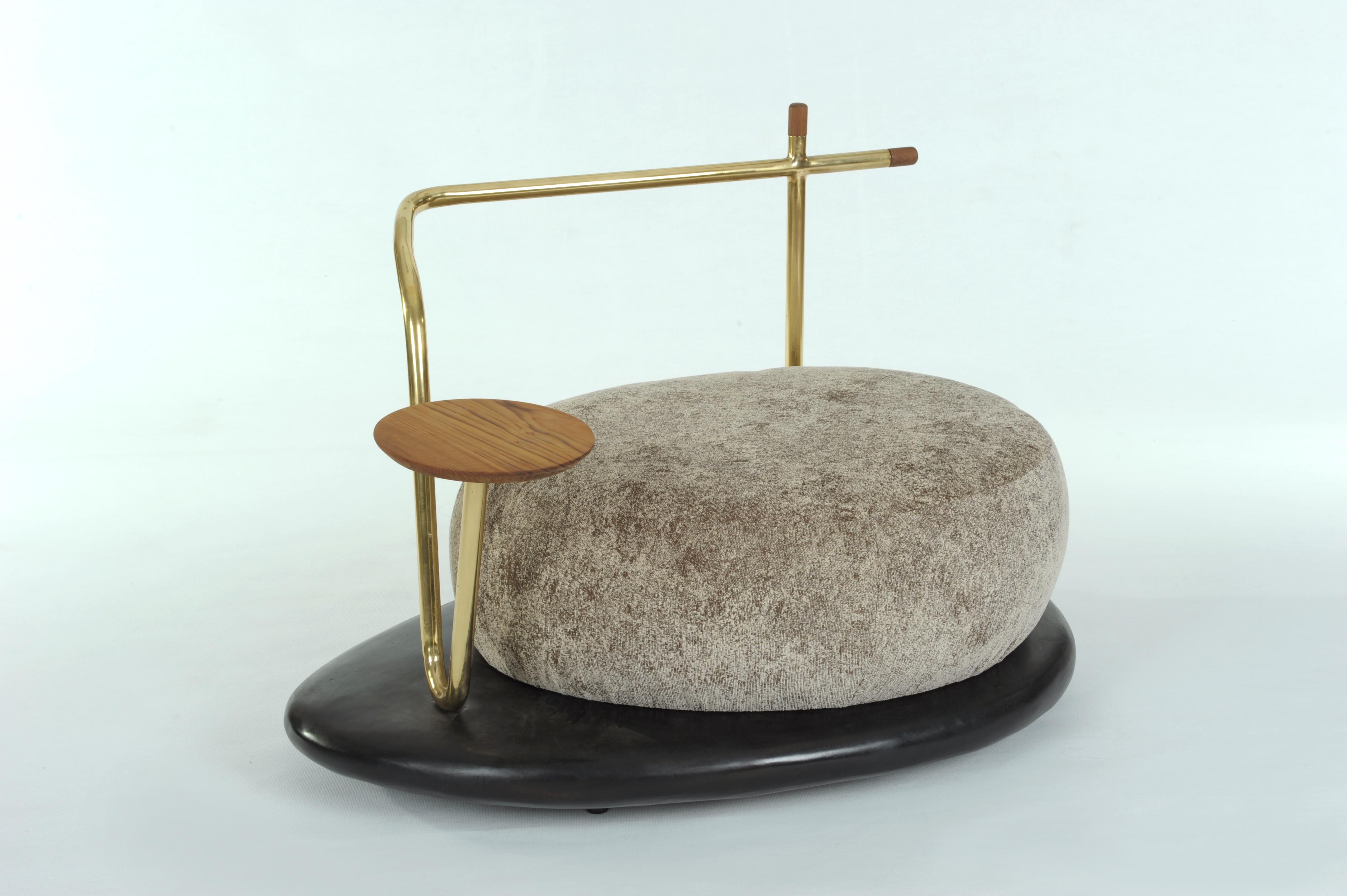 Contemporary Ensemble of Grey Zen Pouffes and Coffee Table, Misaya