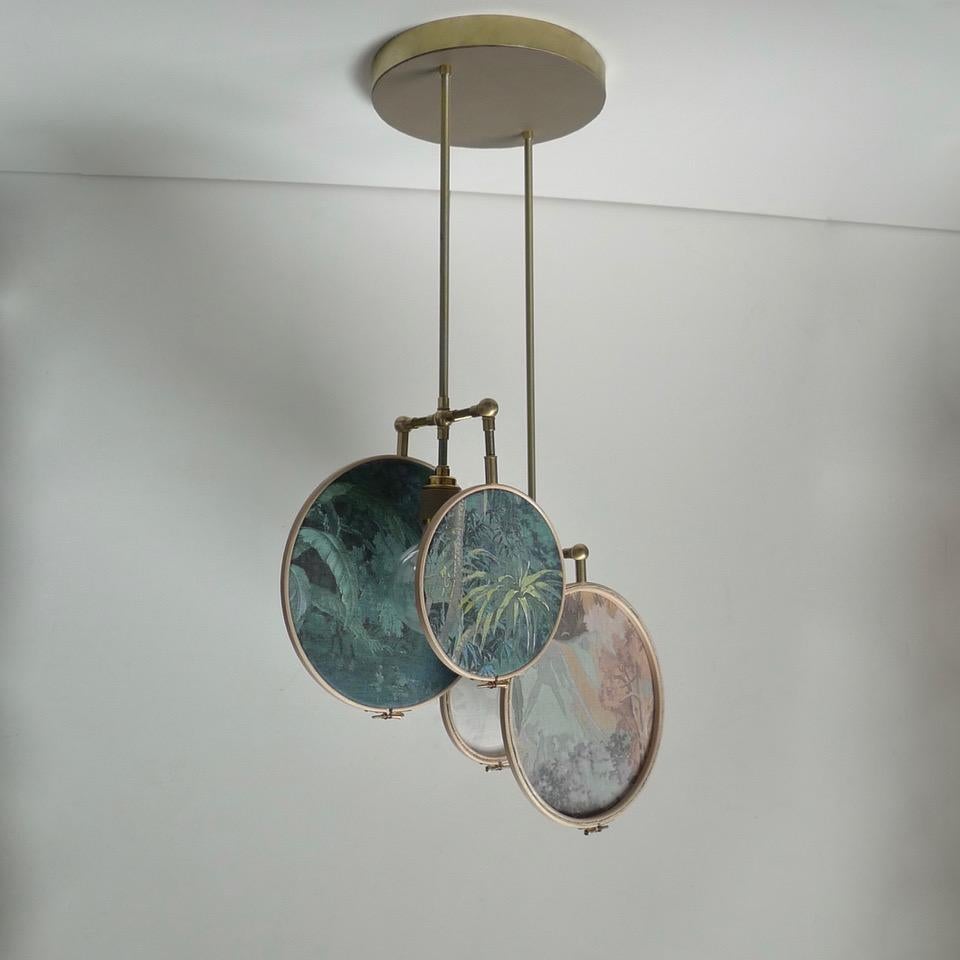 Brass Ensemble of Three Circle Pendant Lights by Sander Bottinga For Sale