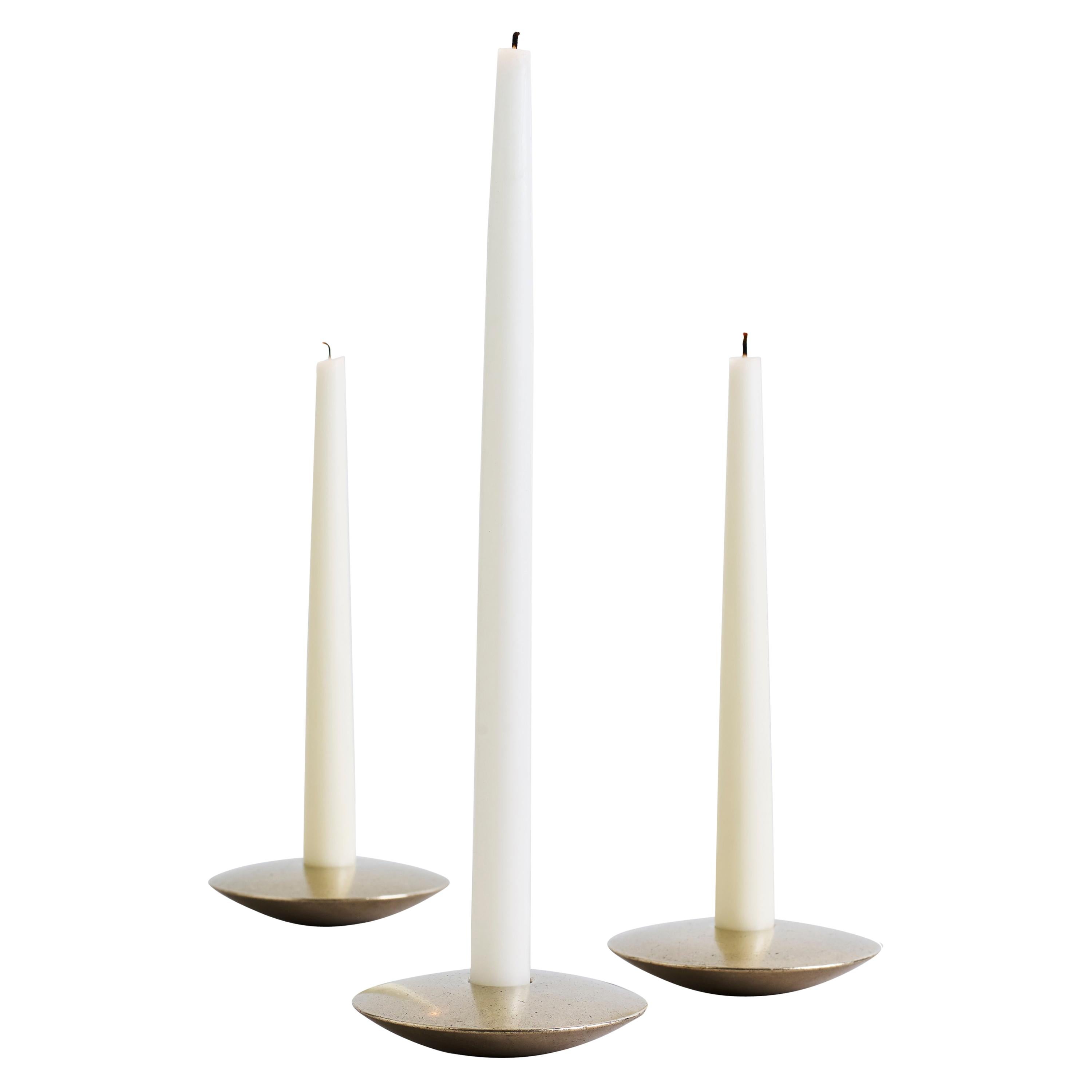 Ensemble of Three Contemporary Brass Candleholders, Henry Wilson