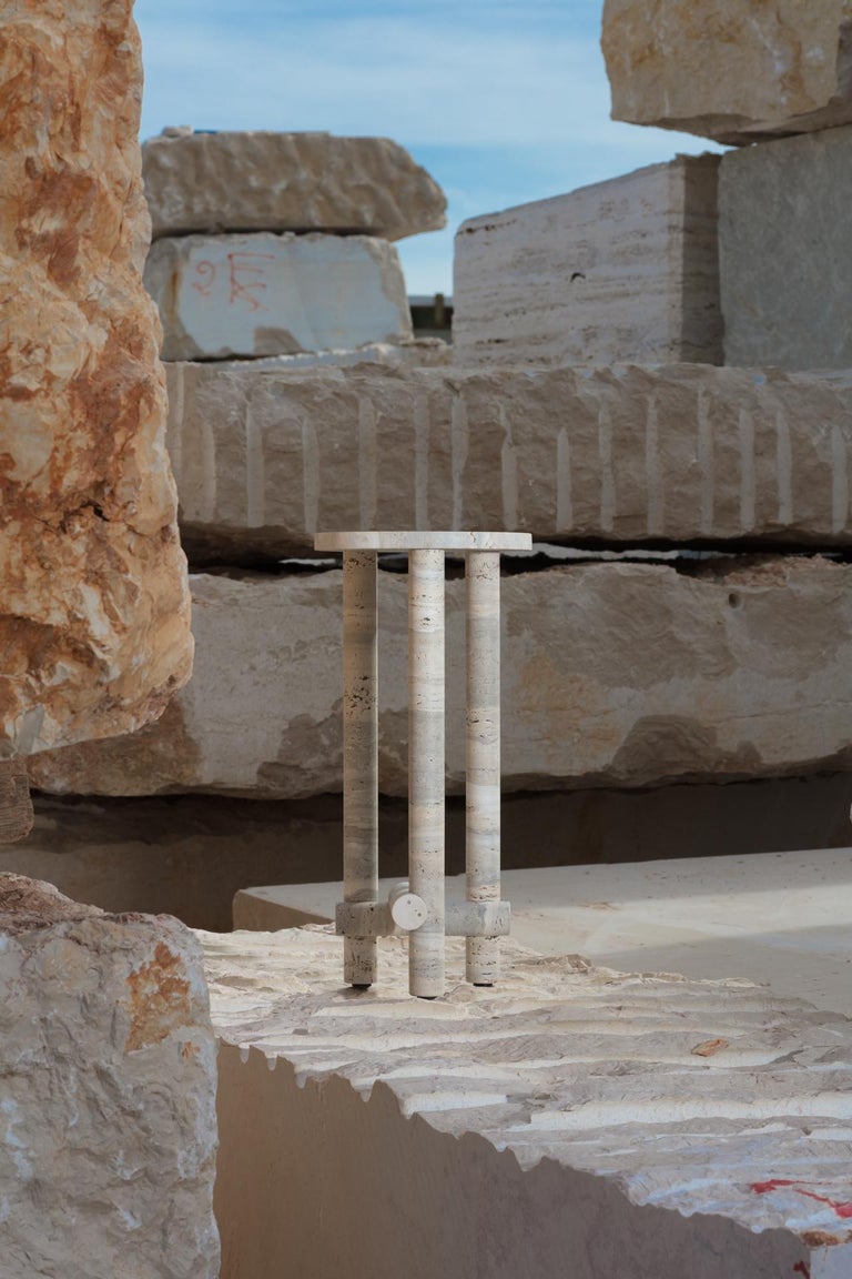 Ensemble of Travertine Side Tables by Clément Brazille 12