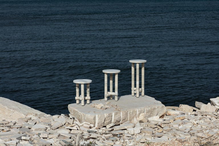 Ensemble of travertine side tables by Cle´ment Brazille
Material: Ocean travertine stone
Dimensions:
1. 32 x 25 x 25 cm
2. 45 x 25 x 25 cm
3. 52 x 25 x 25 cm.

Other dimensions or stones could be ordered for unique creations.

 Clement
