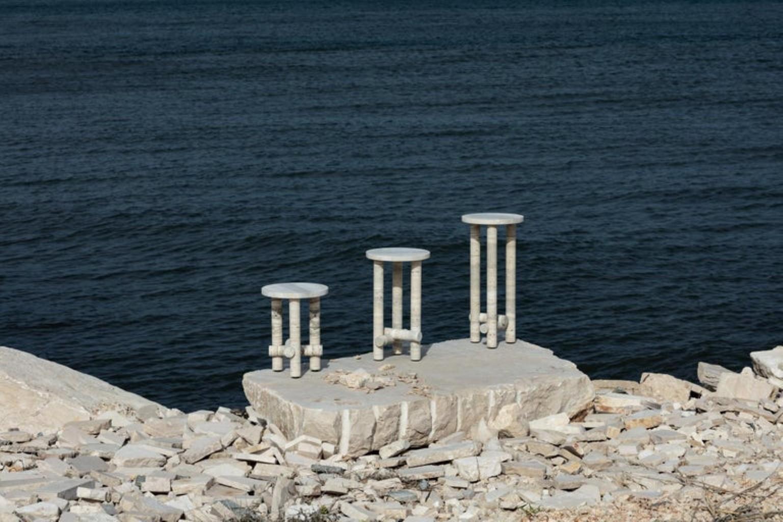 Ensemble of travertine side tables by Clement Brazille
Material: Ocean travertine stone
Dimensions:
1. 32 x 25 x 25 cm
2. 45 x 25 x 25 cm
3. 52 x 25 x 25 cm.

Other dimensions or stones could be ordered for unique creations.

 Clement