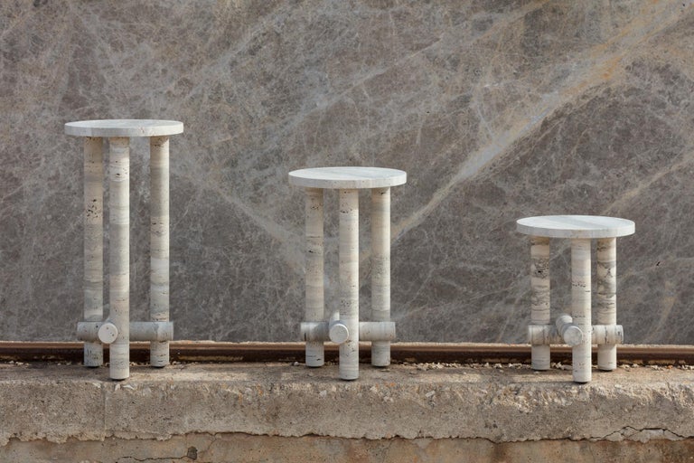 Ensemble of Travertine Side Tables by Clément Brazille 14