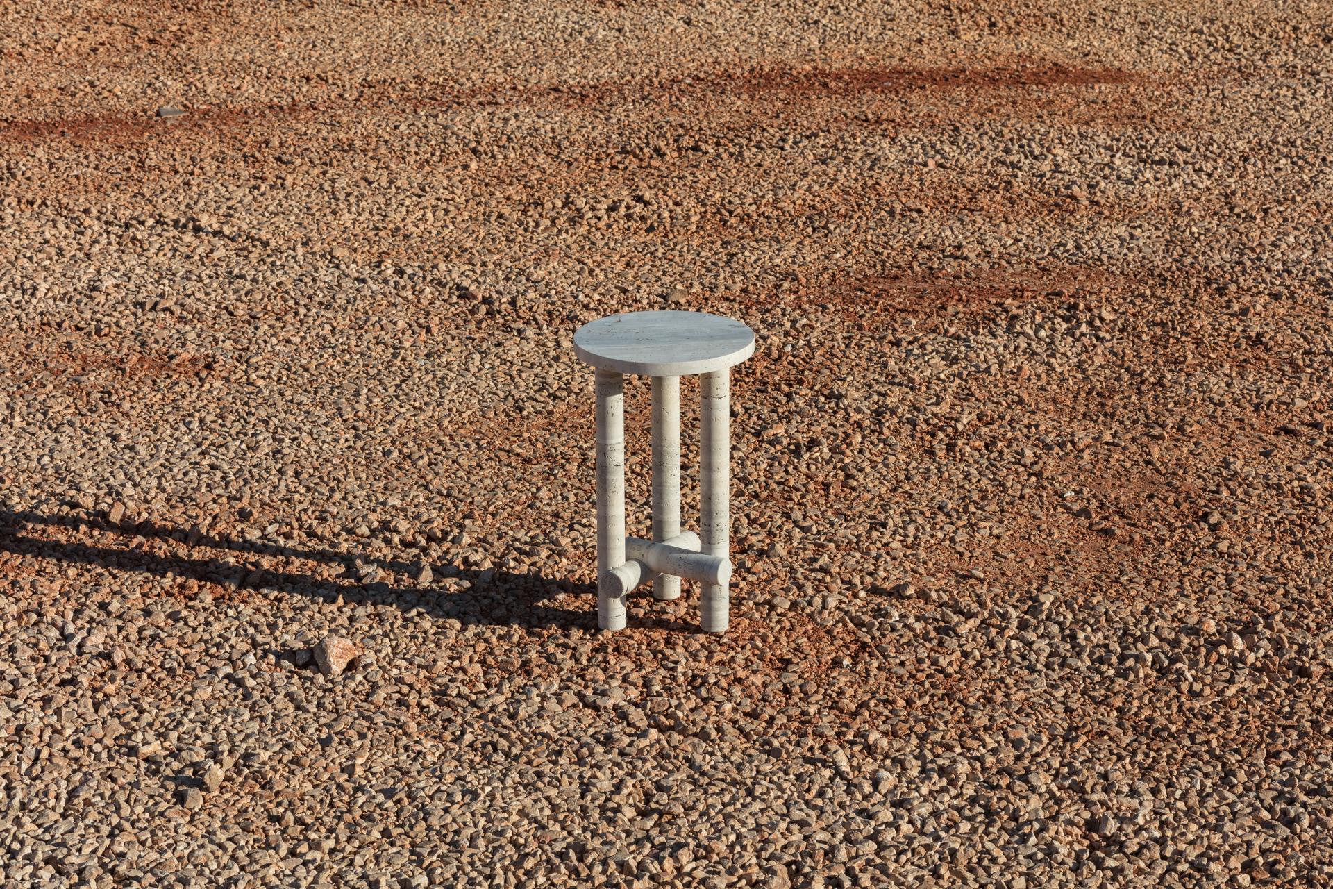 French Ensemble of Travertine Side Tables by Clément Brazille