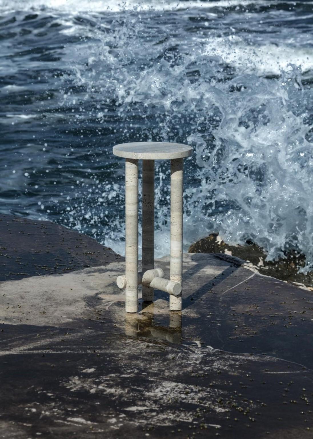 Contemporary Ensemble of Travertine Side Tables by Clément Brazille For Sale