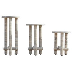 Ensemble of Travertine Side Tables by Clément Brazille