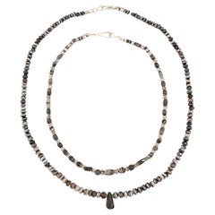 Antique Ensemble of Two Ancient Agate Bead Necklaces with Fine Silver Granulated Beads