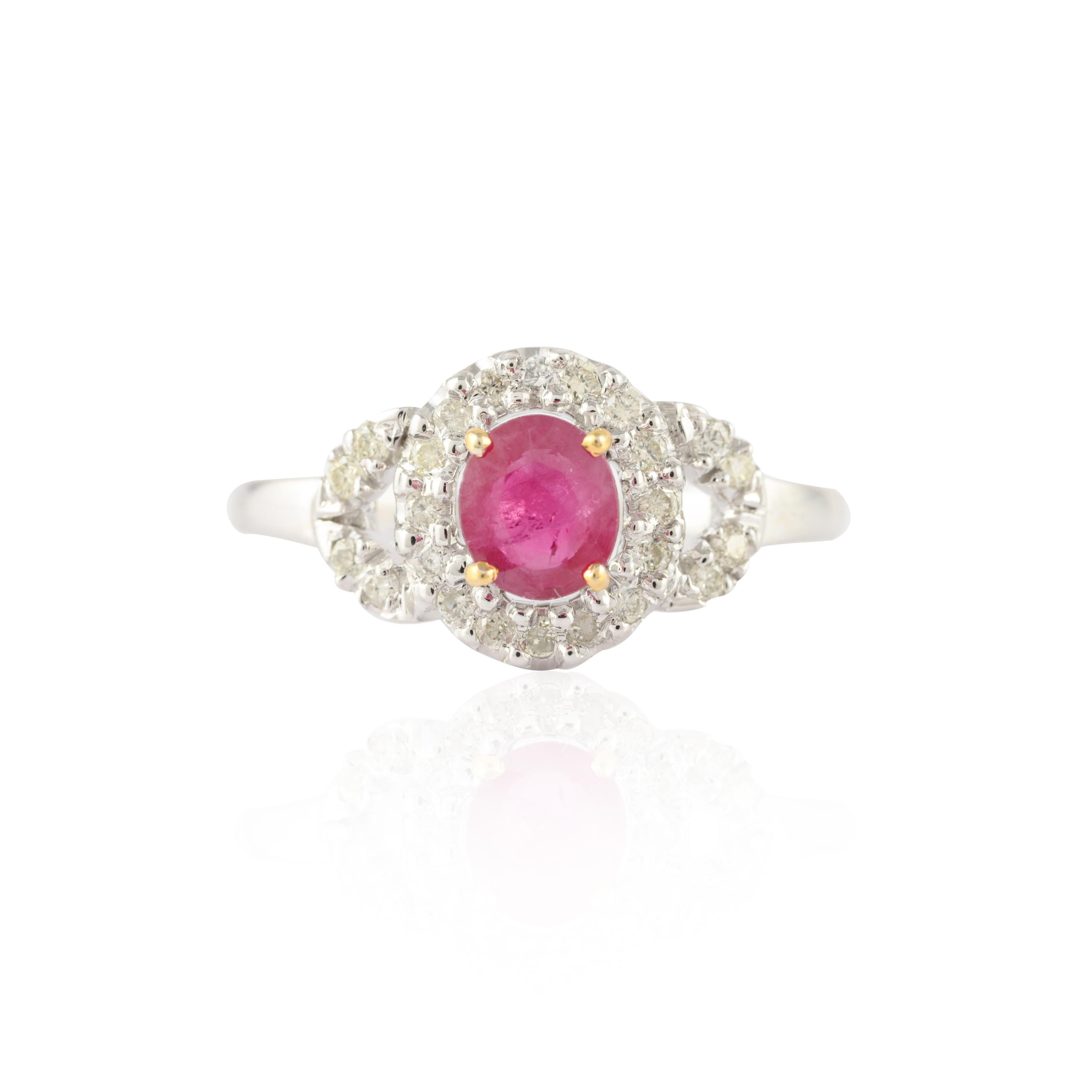For Sale:  Diamond Ruby Women Bridal Ring in 14K Solid White Gold 3