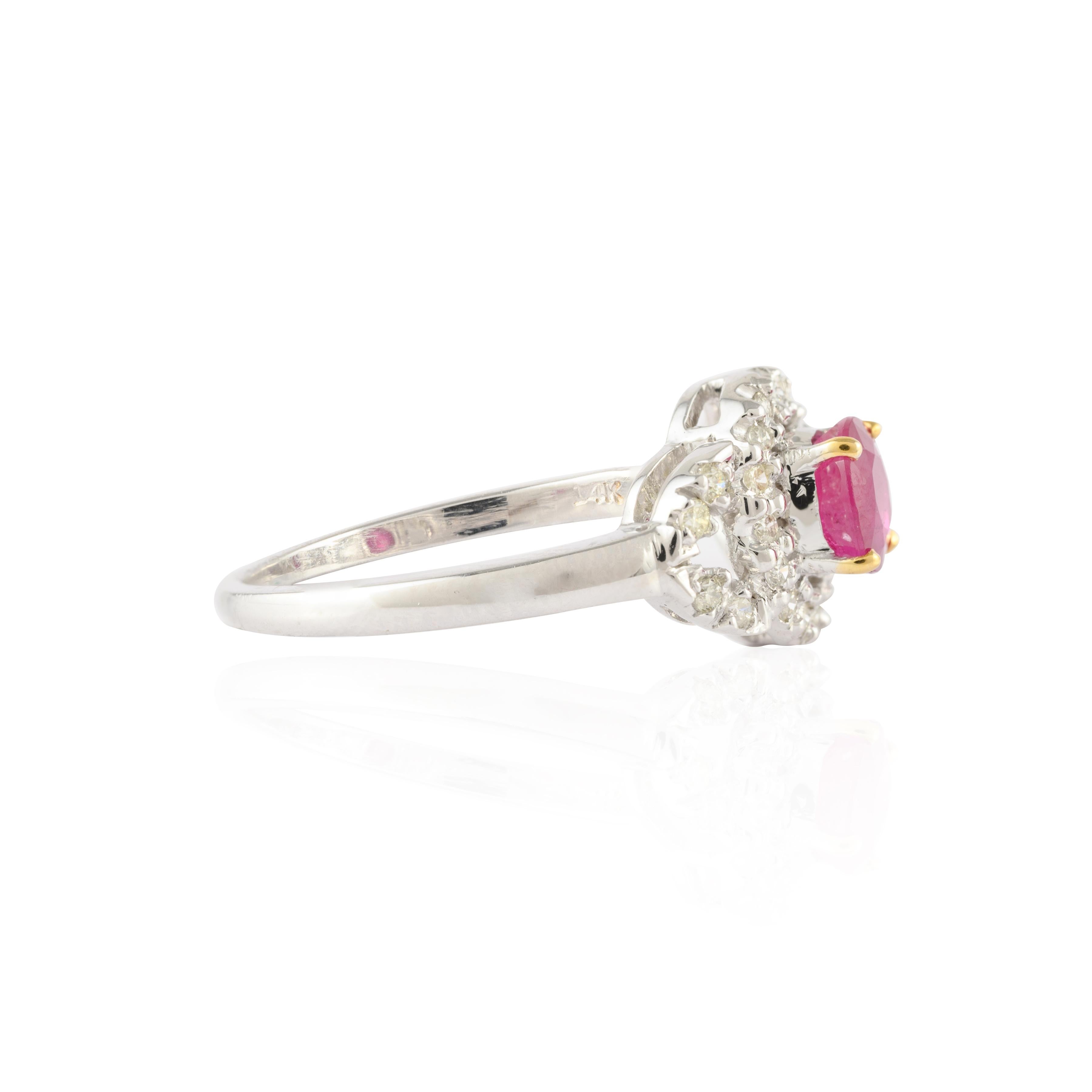For Sale:  Diamond Ruby Women Bridal Ring in 14K Solid White Gold 5