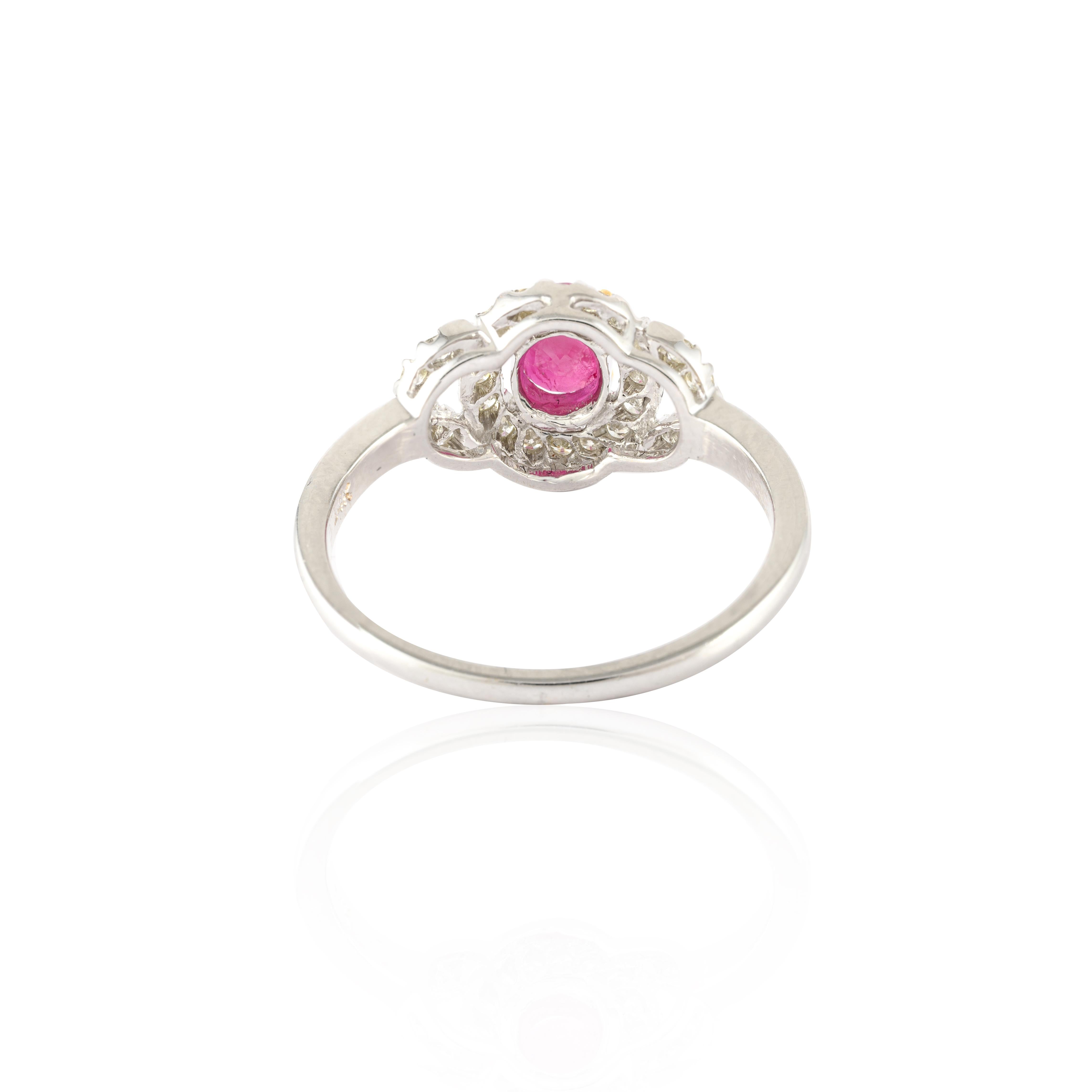 For Sale:  Diamond Ruby Women Bridal Ring in 14K Solid White Gold 7