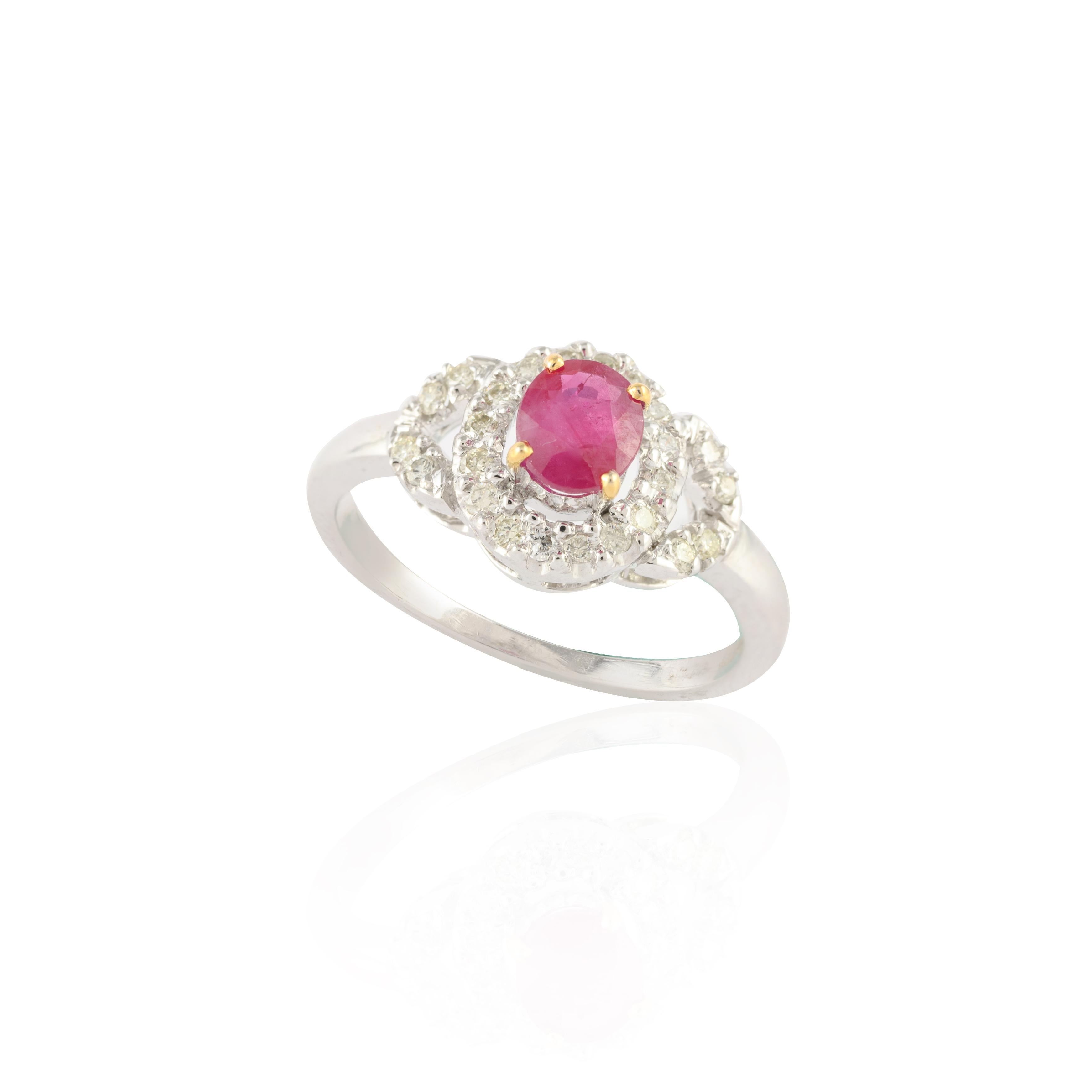 For Sale:  Diamond Ruby Women Bridal Ring in 14K Solid White Gold 9