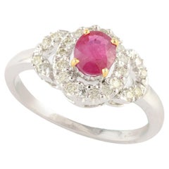 Diamond Ruby Women Bridal Ring in 14K Solid White Gold