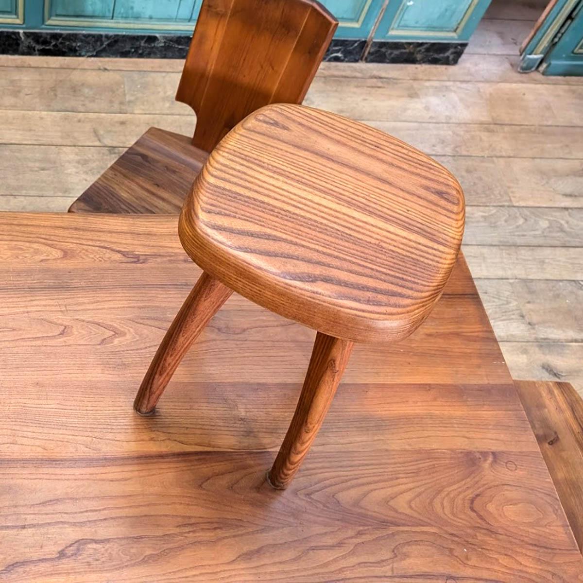 Ensemble Pierre Chapo, 6 chaises S28, Table T01D et paire de tabouret For Sale 10
