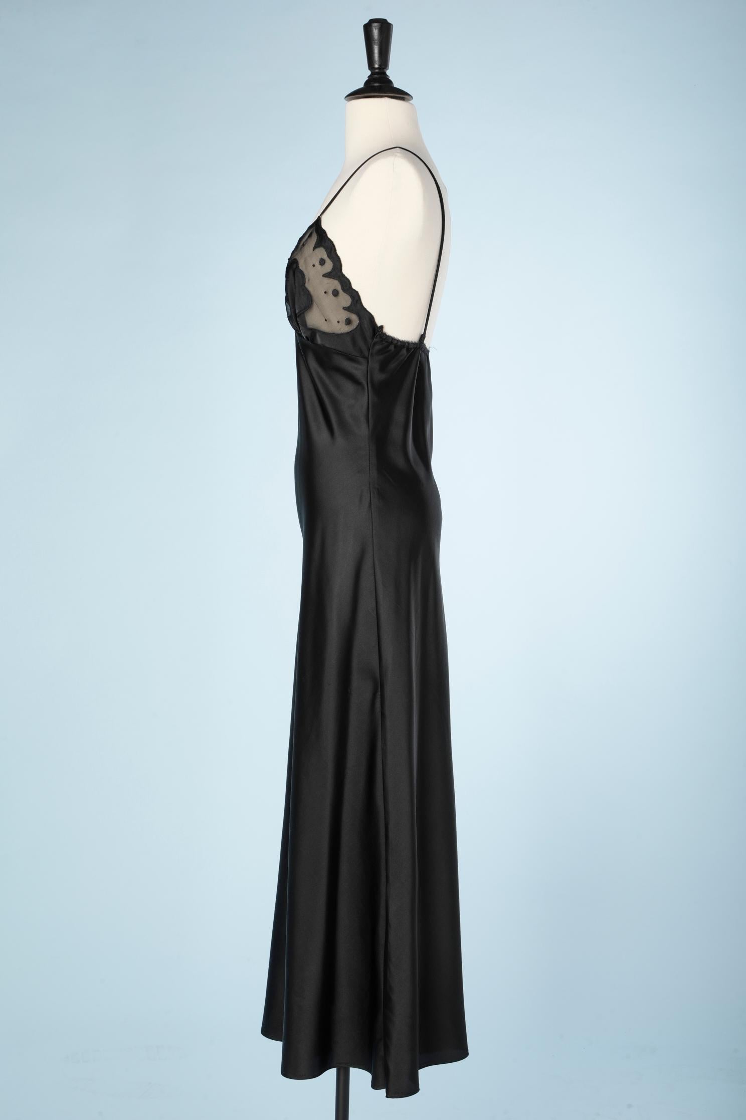 Ensemble Robe and night-gown in black satin and tulle appliqué Lanvin  4