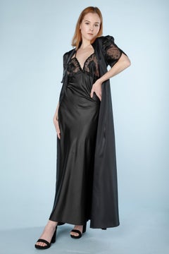 Ensemble robe de nuit et robe de soirée Lanvin en satin noir et tulle appliqué