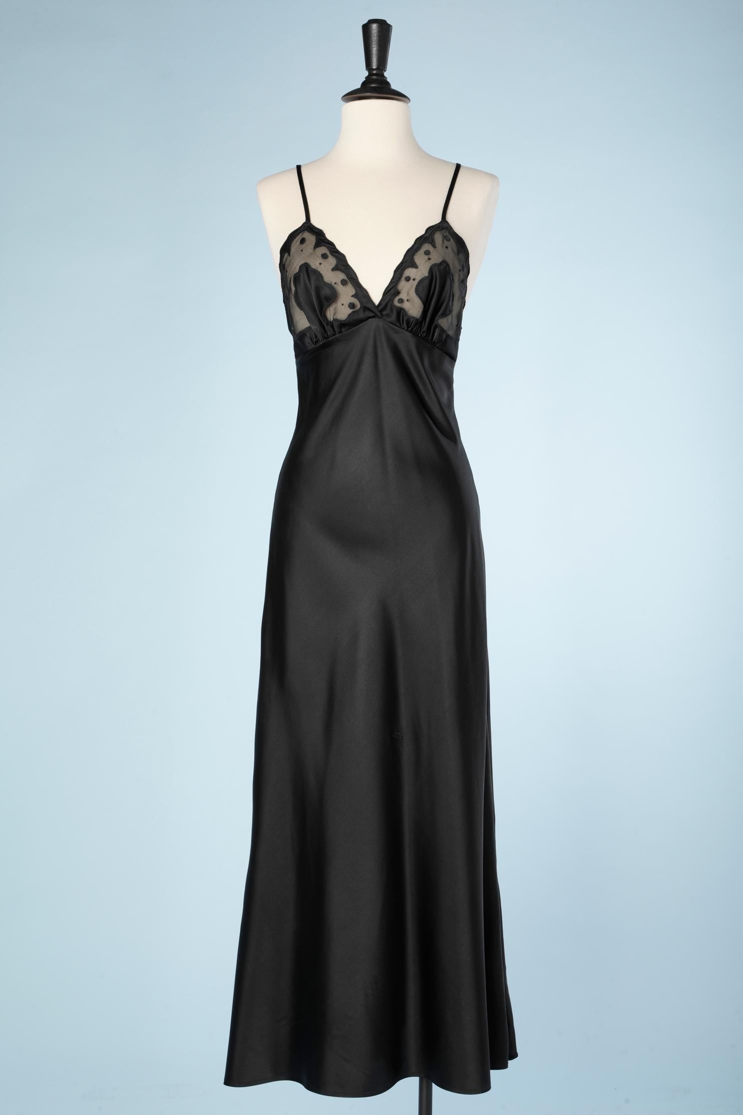 Ensemble Robe and night-gown in black satin and tulle appliqué Lanvin  2