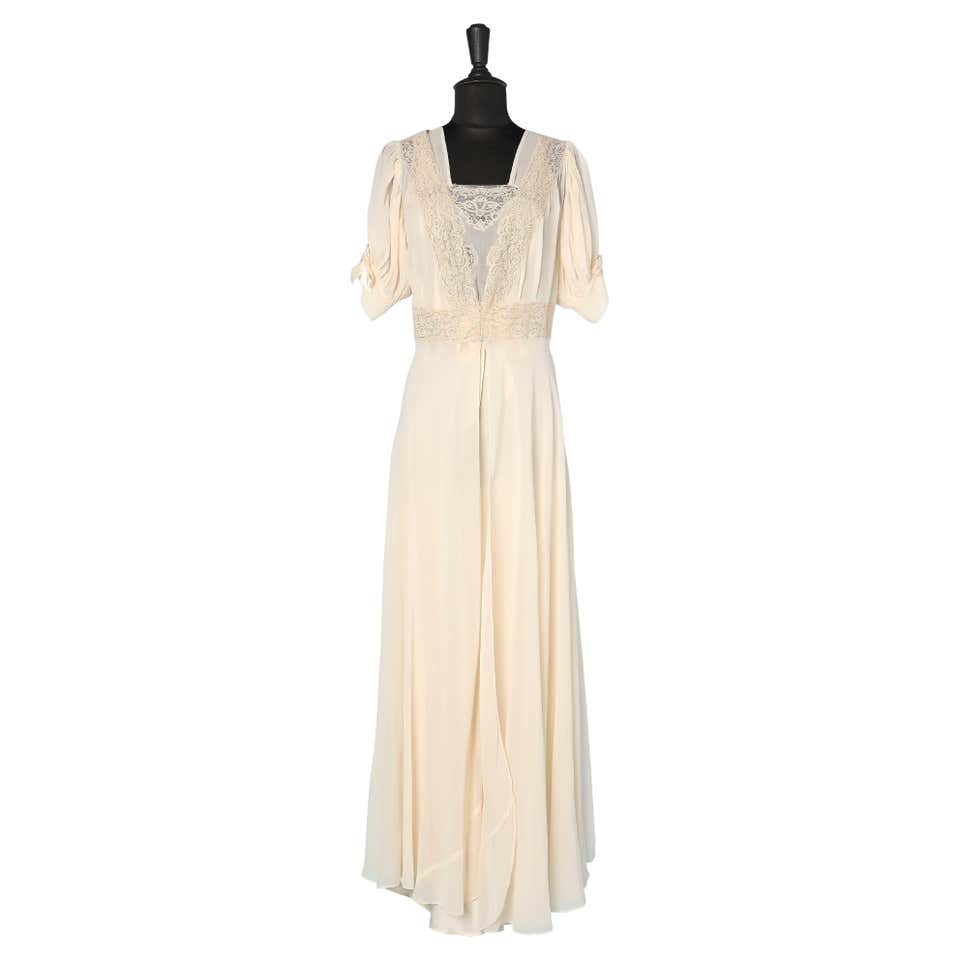 30s Bias Silk Satin Nightgown in Ecru with Lace at 1stDibs | silk ...