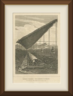 Enslaved Workers Washing for Diamonds in Brazil, Antique Engraving, 1815