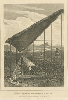 Enslaved Workers Washing for Diamonds in Brazil, Antique Engraving, 1815