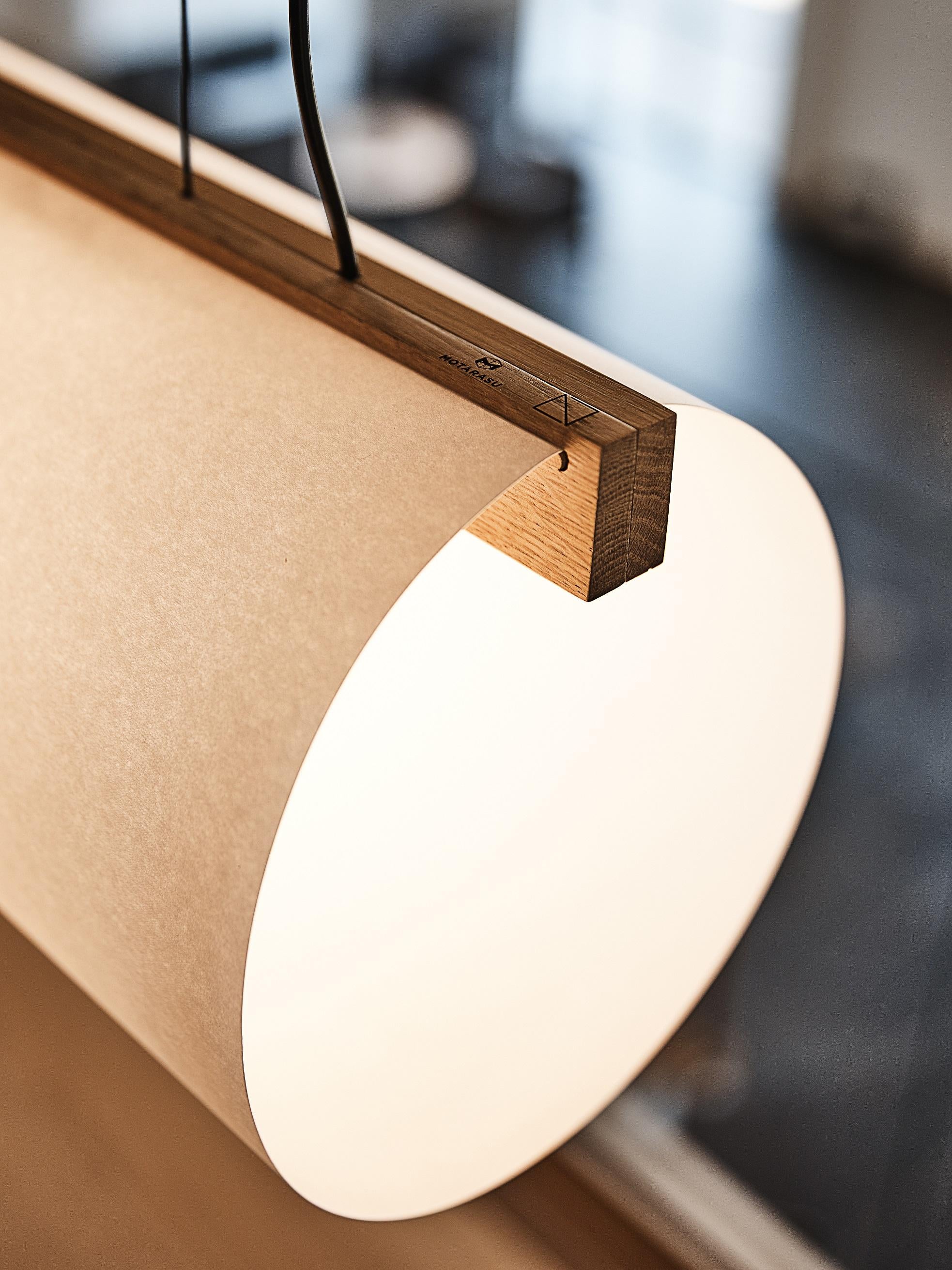 ENSO pendant by Lars Vejen for MOTARASU
ENSO pendant is based on traditional Japanese wood joinery using the best materials and handcraft and developed for LED light.

The lamp shades is constructed with special coated Japanese washi paper making it