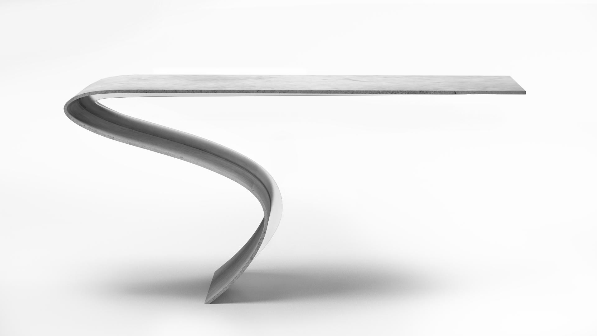 Enso table by Neal Aronowitz Design
Dimensions: D 43.2 x W 81.3 x H 81.3
Materials: concrete Canvas, cement pigments, stainless steel.
Size and color modifications are available. 

The Enso Table draws inspiration from the disciplined creative