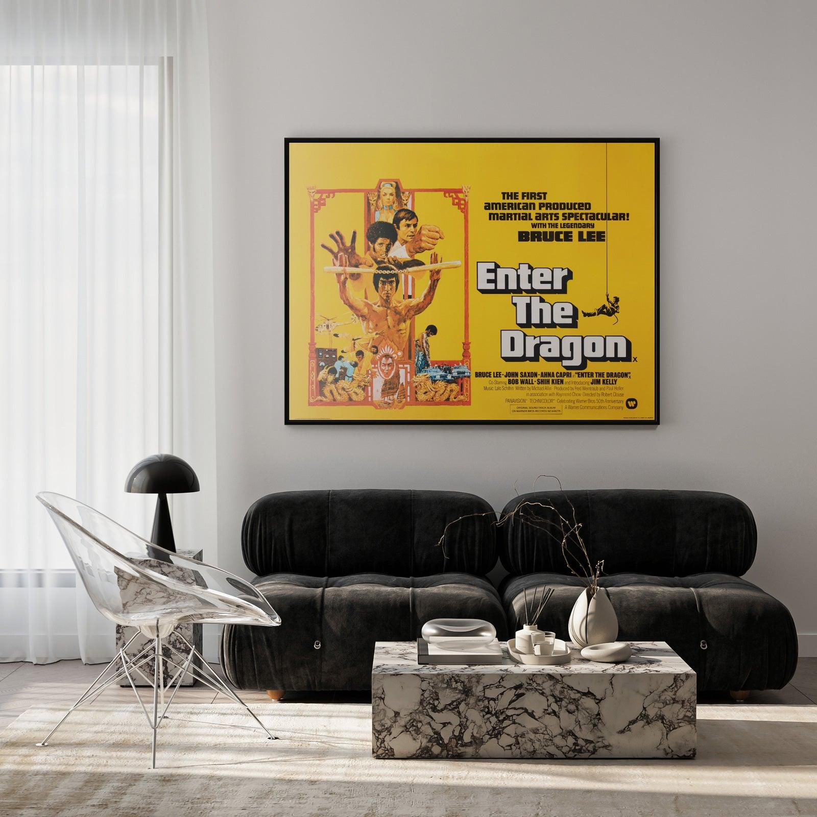 The very cool and rare original first-year-of-release UK Quad film poster for Bruce Lee's seminal Enter the Dragon.

Enter the Dragon, the martial arts action film starring Bruce Lee as Lee, a skilled martial artist recruited by British intelligence