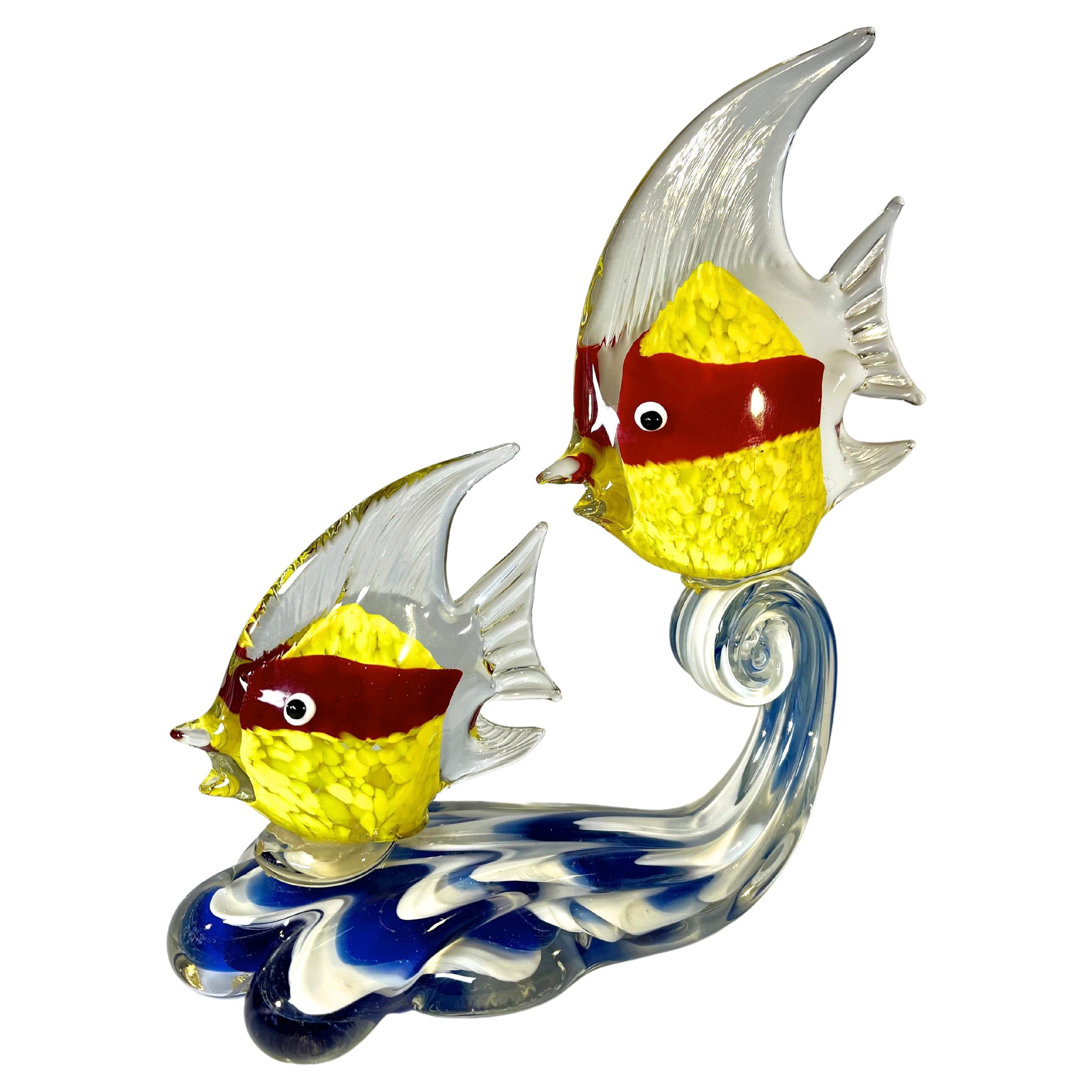 Entertaining Masked Ninja Angel Fish, Vintage Hand Blown Murano Fun 1970s For Sale