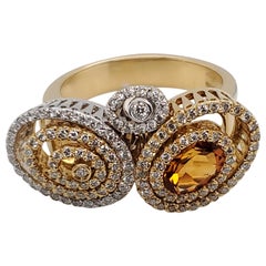 Enthralling Microset Citrine Oval Ring Set in 18 Karat White and Yellow Gold
