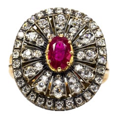 Enticing 18 Karat Gold and Silver Burma Ruby and Diamond Ring