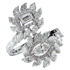 Enticing 18 Karat White Gold and Diamond Two Flowers Ring