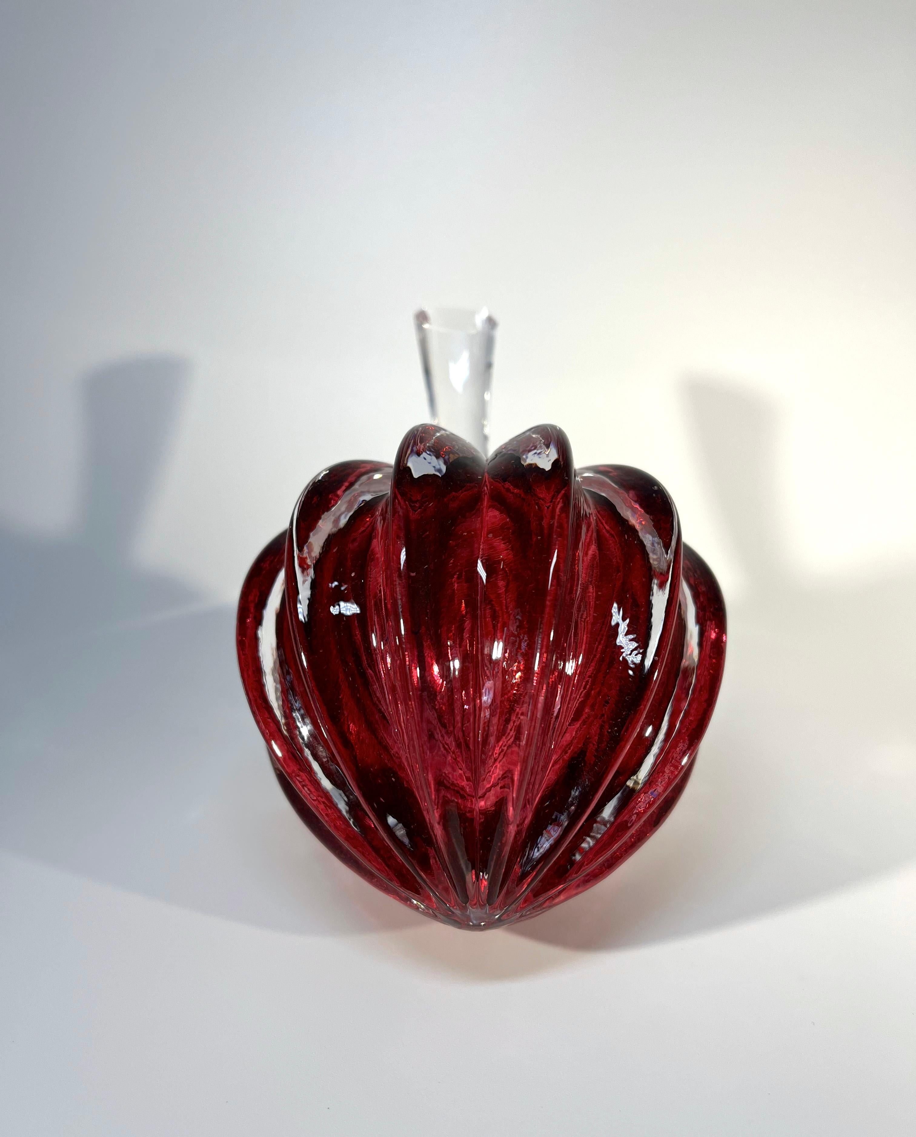 Enticing Berry Red Stemmed Fruit Crystal Perfume Bottle, England 1980's For Sale 1