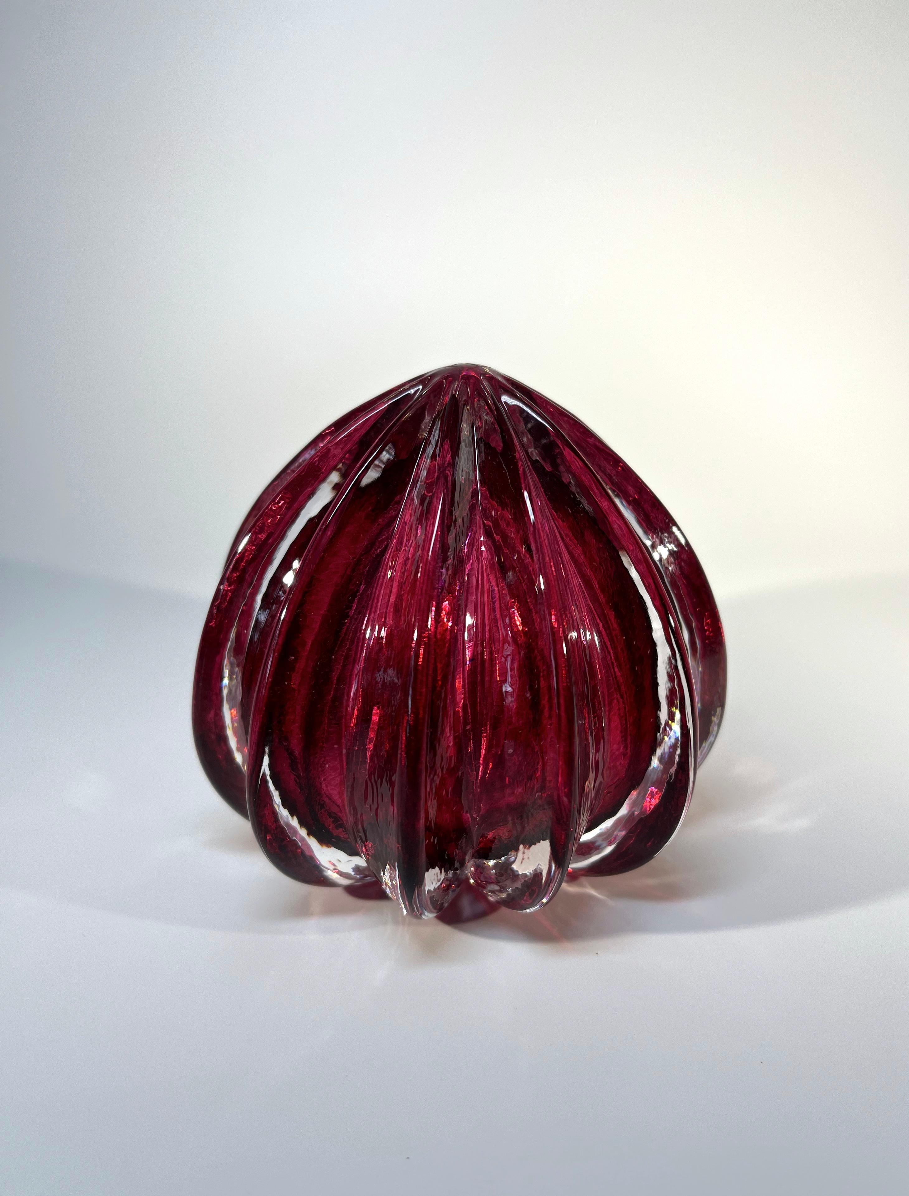 Enticing Berry Red Stemmed Fruit Crystal Perfume Bottle, England 1980's For Sale 2