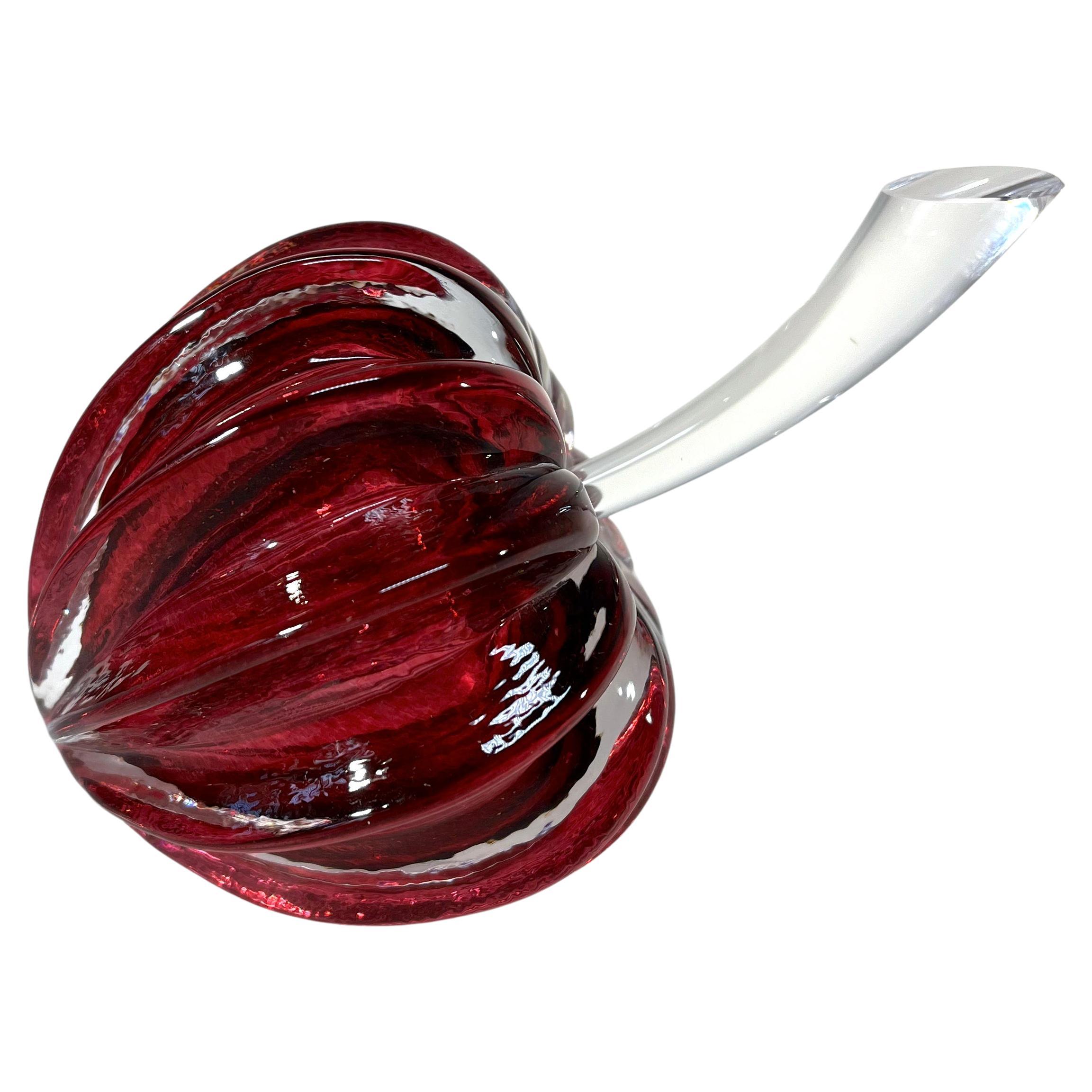 Enticing Berry Red Stemmed Fruit Crystal Perfume Bottle, England 1980's For Sale