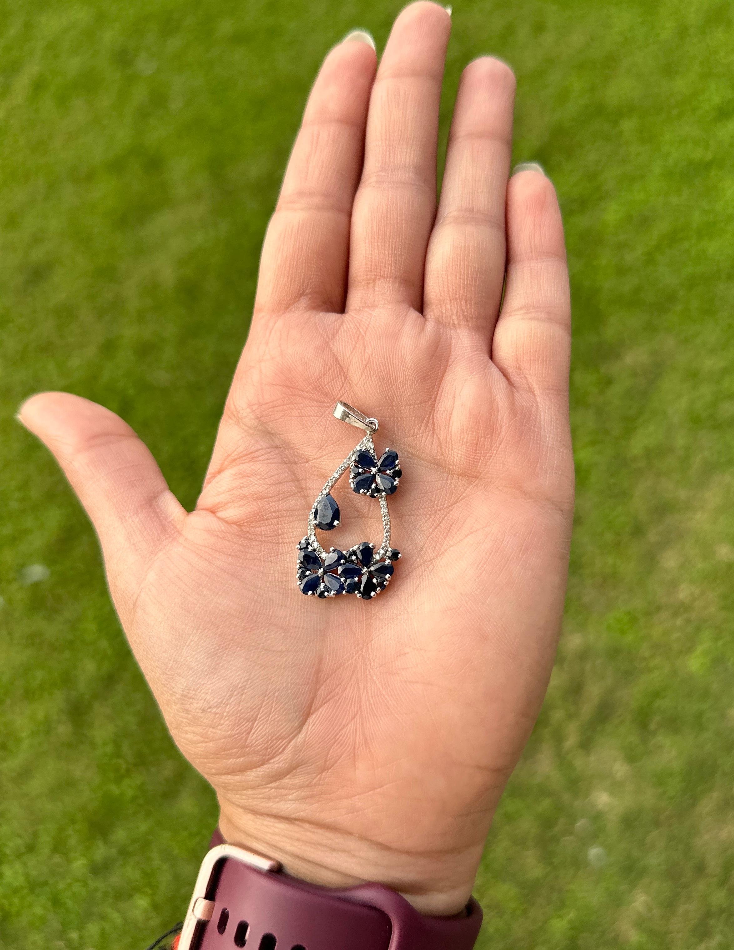 This Real Blue Sapphire and Diamond Floral Wedding Pendant is meticulously crafted from the finest materials and adorned with stunning sapphire which helps in relieving stress, anxiety and depression.
This delicate to statement pendants, suits every