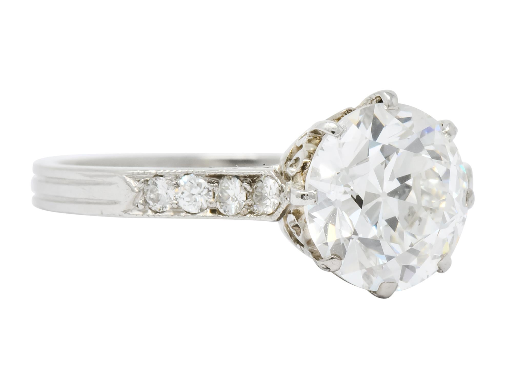 Old European Cut Enticing Edwardian 2.68 Carat Diamond Platinum Engagement Ring GIA