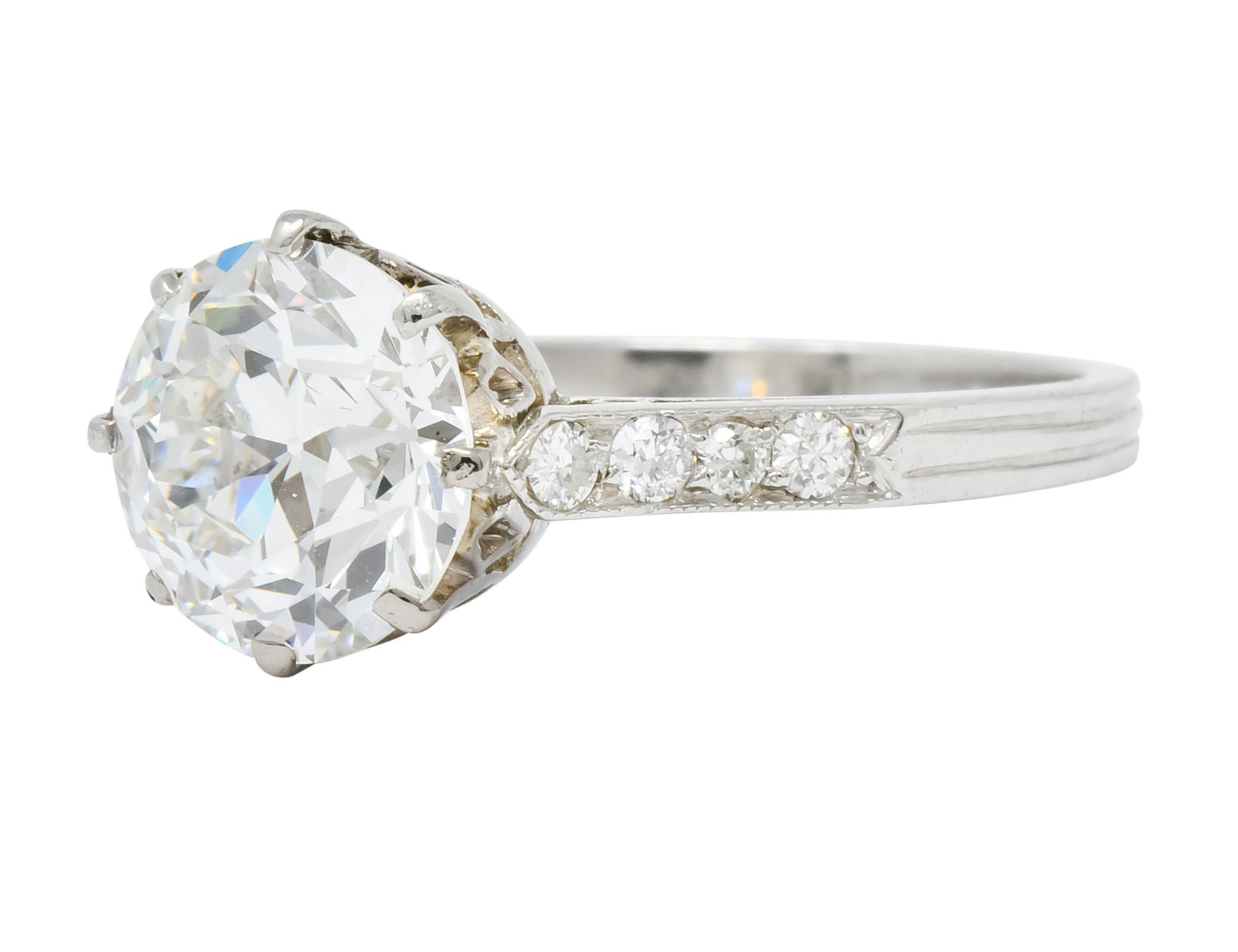 Enticing Edwardian 2.68 Carat Diamond Platinum Engagement Ring GIA 2