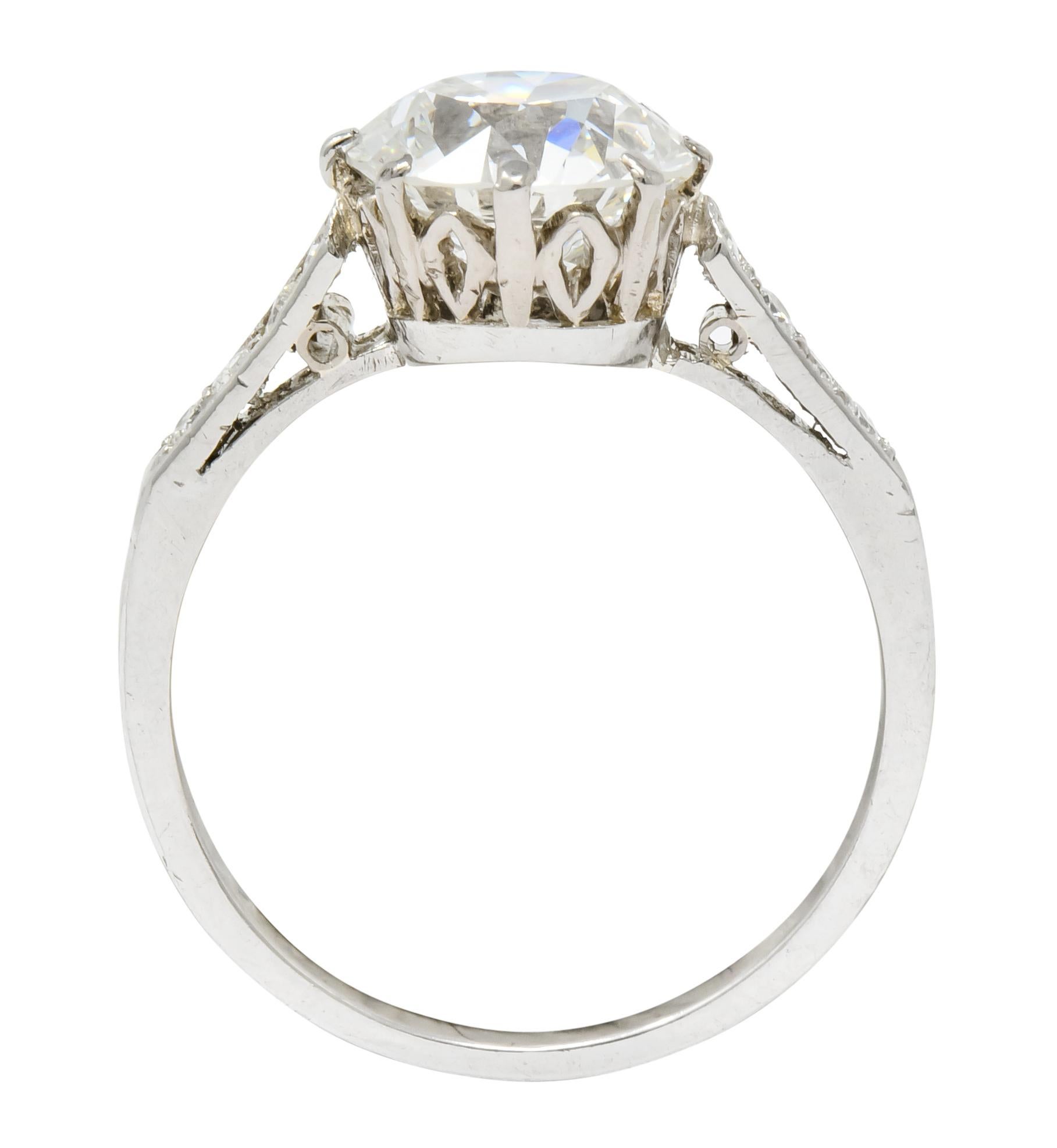 Enticing Edwardian 2.68 Carat Diamond Platinum Engagement Ring GIA 3