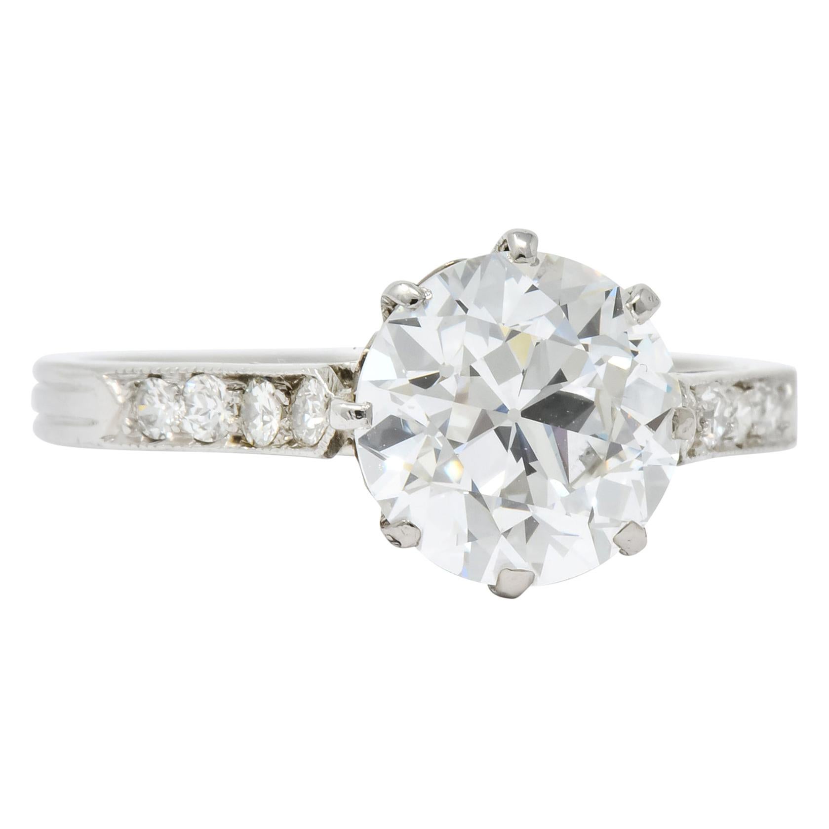 Enticing Edwardian 2.68 Carat Diamond Platinum Engagement Ring GIA