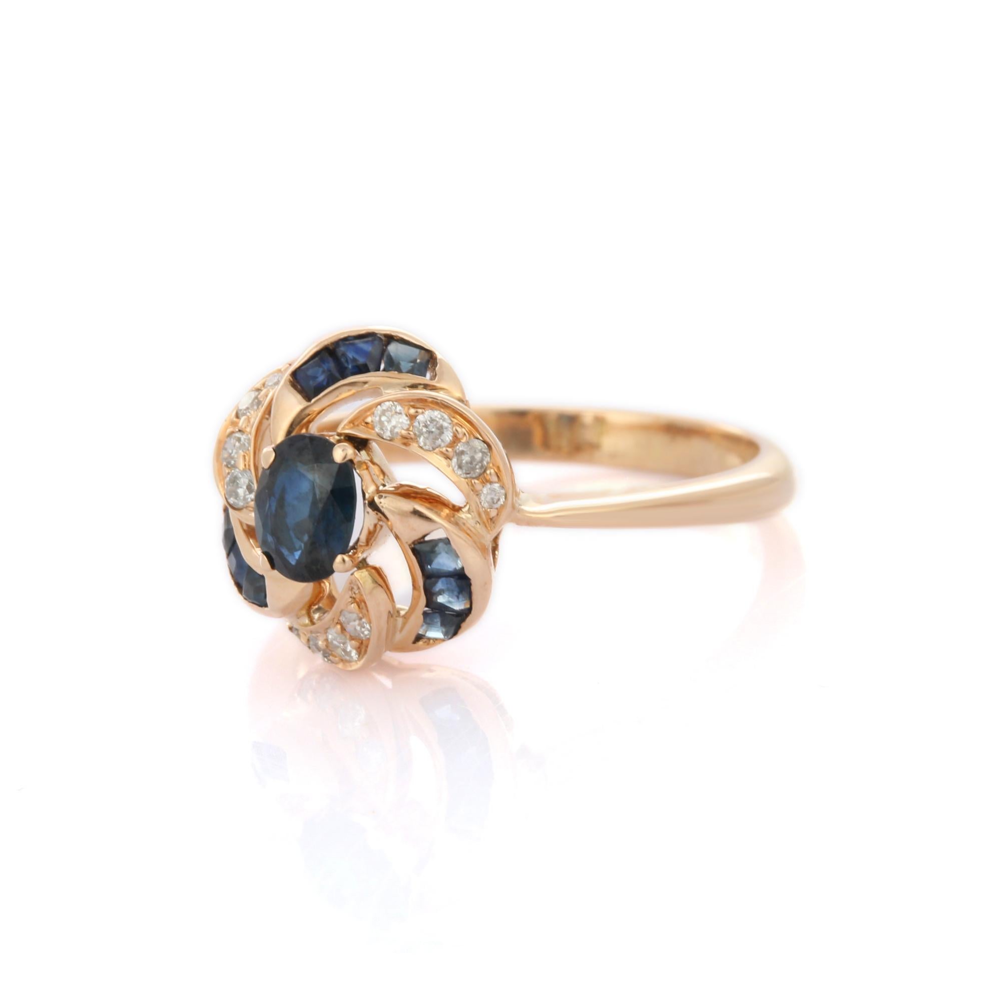 For Sale:  Enticing Sapphire Diamond Floral Bridal Ring in 14K Solid Yellow Gold 3
