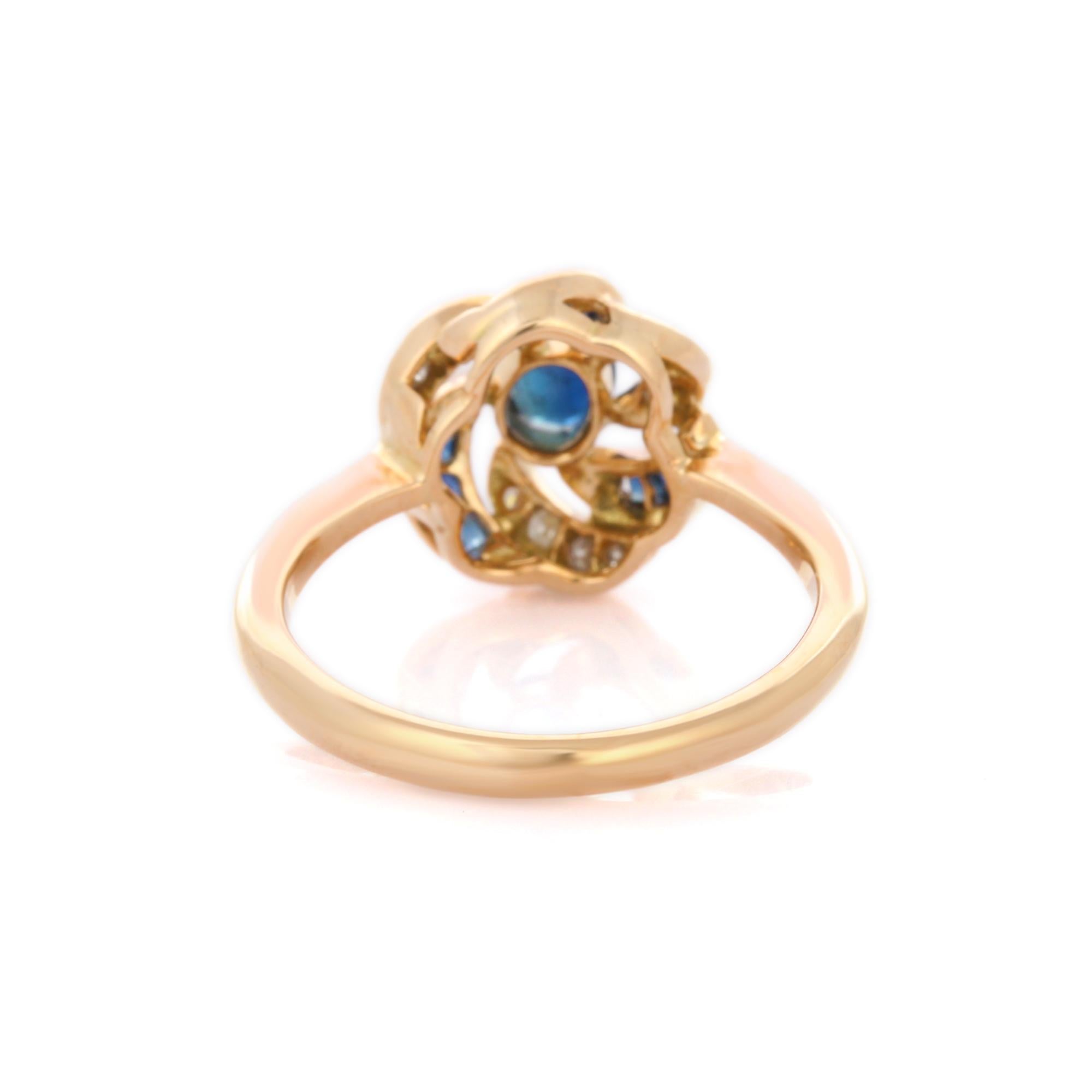 Im Angebot: Enticing Sapphire Diamond Floral Bridal Ring in 14K Solid Gelbgold () 4