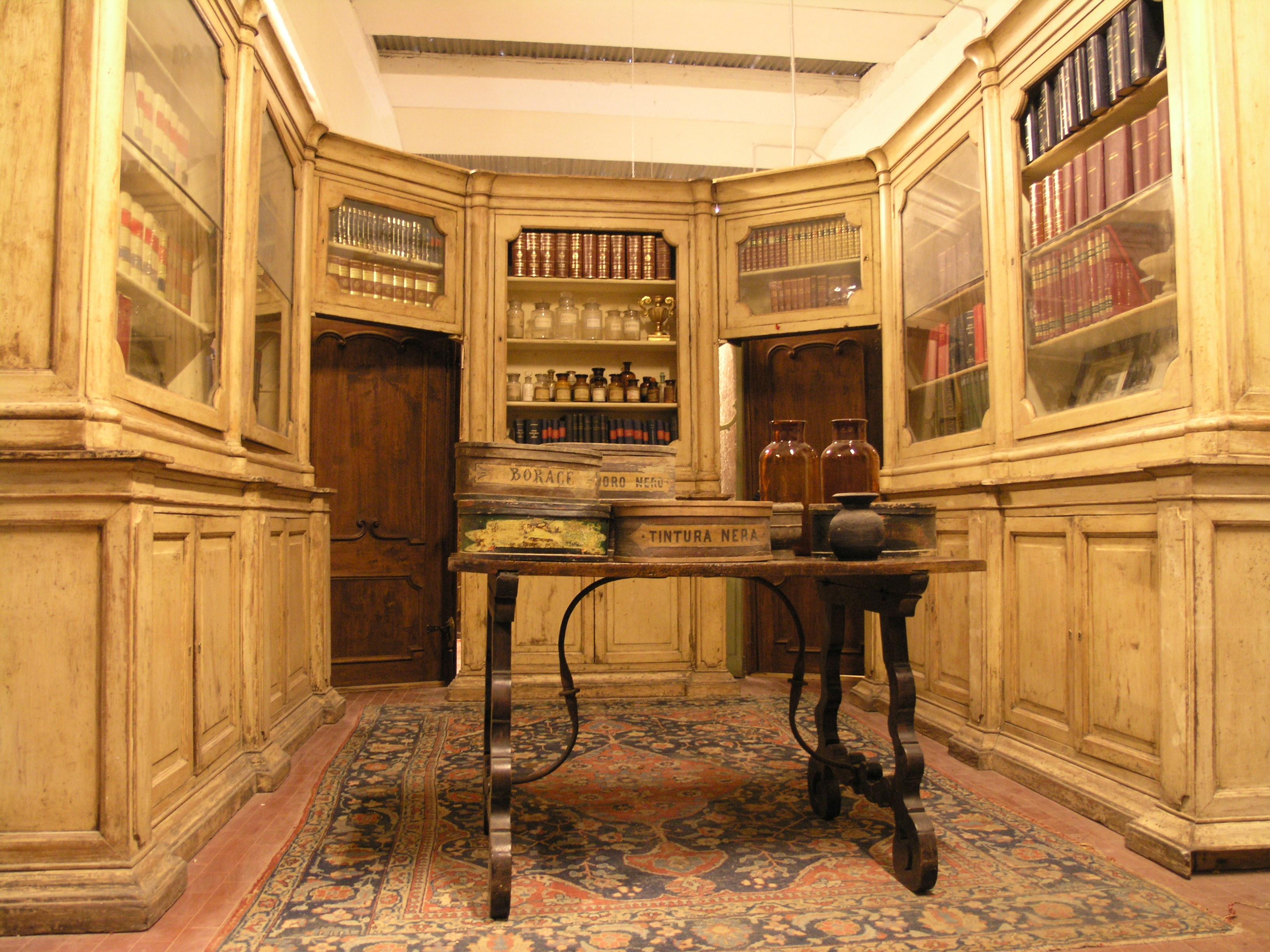 Hand-Painted Entire Pharmacy cabinet in first yellow lacquer, Italy For Sale