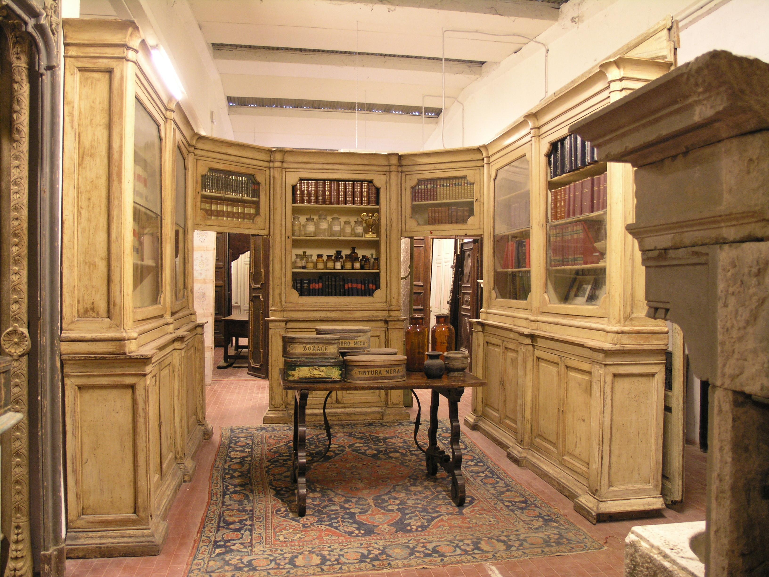 19th Century Entire Pharmacy cabinet in first yellow lacquer, Italy For Sale