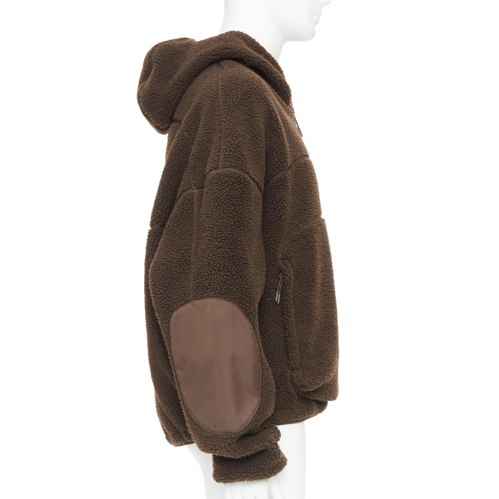 ENTIRE STUDIOS V2 fleece hoodie brown hooded zip pockets pullover L Pour hommes en vente